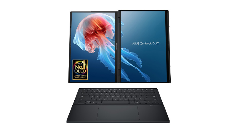 asus zenbook duo 14 open with keyboard