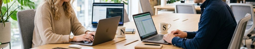 office workers on MacBooks