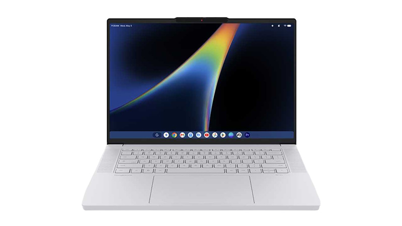 Google book front view with dark screen and light grey keyboard